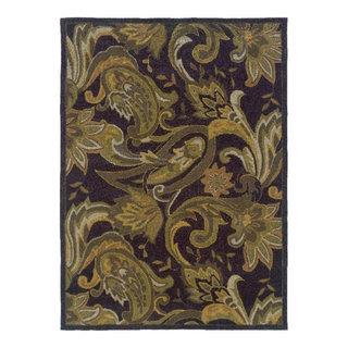 Linon Trio Lahour Polyester 8'x10' Area Rug in Aubergine & Green ...