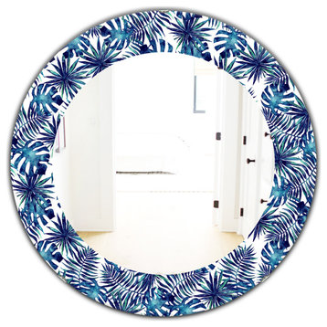 Designart Tropical Mood Blue 3 Bohemian Frameless Oval Or Round Wall Mirror, 32x