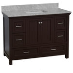 Kitchen Bath Collection - Paige 48" Bathroom Vanity, Chocolate, Carrara Marble - The Paige: beadboard styling for the modern bathroom. The decorative wood paneling adds a subtle beachy flair that's hard to resist!