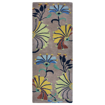 Hand Tufted Wool Area Rug Floral Camel