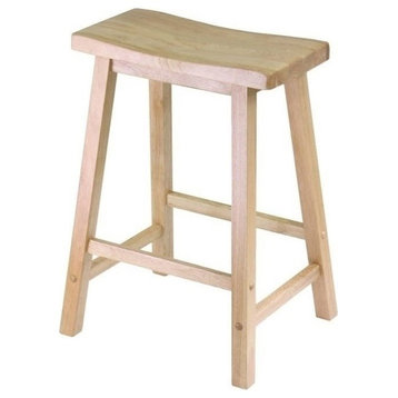 Pemberly Row 24" Saddle Seat Transitional Solid Wood Counter Stool in Natural