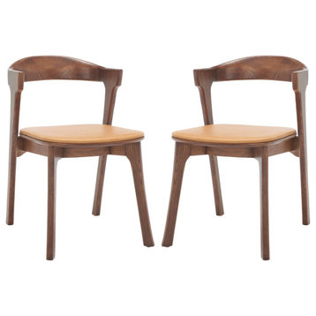 Safavieh Couture Brylie Wood and Leather Dining Chair, Walnut /Brown