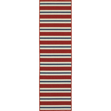 Oriental Weavers Meridian Red/Blue Stripe Indoor/Outdoor Rug 2'3"X7'6"