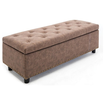 Rectangular Storage Fabric Ottoman, Tufted Footrest Lift Top, 47", Rustic Brown