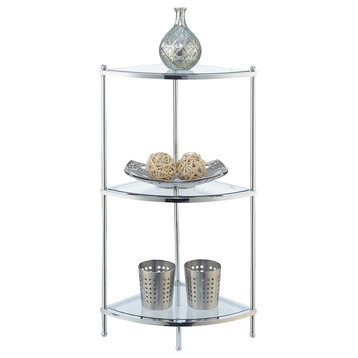 Convenience Concepts Royal Crest Three-Tier Corner Shelf in Clear Glass/ Chrome