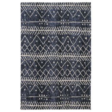 Weave & Wander Oliena Modern Mid-Century Tribal Rug, Blue/Beige, Denim Blue, 9'6