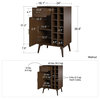Mid Century Modern Bar Cabinet, Storage Drawers and 12 Bottles Rack, Walnut