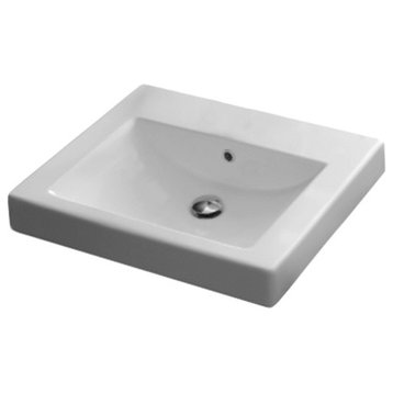 Square White Ceramic Built-In Sink, No Hole