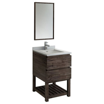 Fresca Formosa 24" Wood Bathroom Vanity with Open Bottom and Mirror in Brown