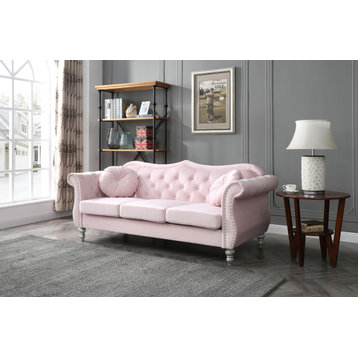 Hollywood Velvet Tufted Sofa, Pink