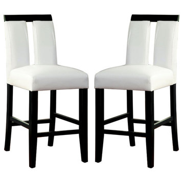 Set of 2 Leatherette and Wood Dining Chair, Black and White, 27"Seat Height
