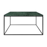 Gleam Square Coffee Table, Green Marble, Black Feet