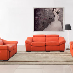 Modern Sofa Set in Orange Full Leather - $3751.75 - Living Room Furniture Sets