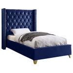 Meridian Furniture - Barolo Velvet Upholstered Bed, Navy, Twin - Elegant and eye-catching, the stunning Barolo Bed from Meridian Furniture is the perfect addition to any bedroom. Rich velvet covers the deep tufted design. A beautiful wing bed design is complimented by hand applied gold nail head details. Strength and beauty is guaranteed with a solid wood frame and stainless steel legs.