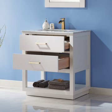 Remi 30" Single Bathroom Vanity Set in White and Carrara White Marble Countertop