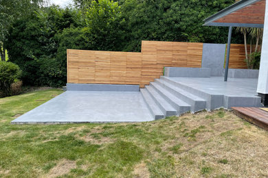 Polished concrete floor, stairs & walls external patio near Reading, Berkshire