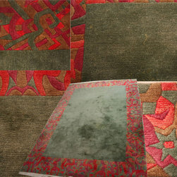 Green handmade Tibetan rug - Floor Rugs