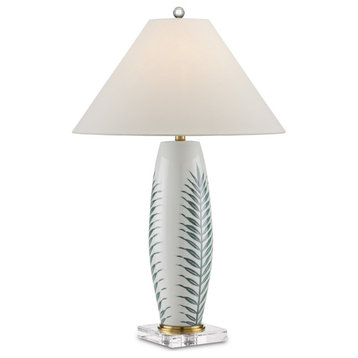 Kenita 1-Light Table Lamp, White/Green/Clear/Polished Brass