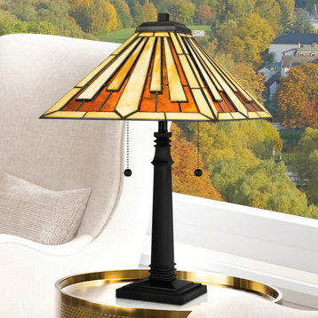 Luxury Craftsman Tiffany Table Lamp, Matte Black, UQL7004