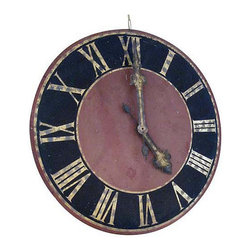 Large Antique French Clock Face with Old Black, Red, and Gold Paint - Clocks
