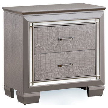 Furniture of America Rachel Solid Wood 2-Drawer Nightstand in Silver