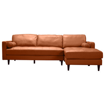 Amara Leather Left Side Facing Sectional, Cognac Brown