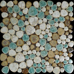 Tile Pebbles Porcelain Blue Cream and Coffee Ceramic Floor Tiles - Mosaic Tile