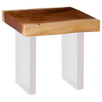 Floating Chamcha Wood Side Table, Acrylic Legs, Natural