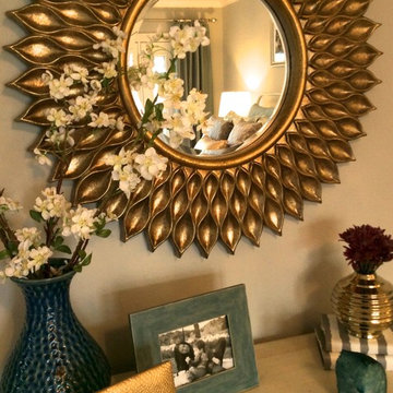 Serene blue, gold and silver master bedroom