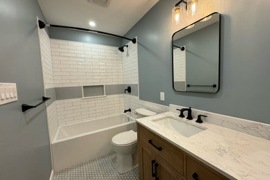 Bathroom - mid-sized coastal kids' bathroom idea in Philadelphia with a built-in vanity