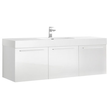 Fresca Vista 60" White Wall Hung Single Sink Cabinet With Integrated Sink