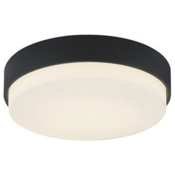 Quintz Flush Mount, 3-Light, LED, Matte Black, White Glass Shade, 14.5"W