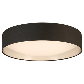 Orme LED Flush Mount Ceiling Lighting, Fabric Shade With Acrylic Diffuser, Black/Brushed Nickel, 20"