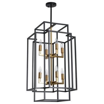 8-light Birdcage Metal Frame Industrial Pendant Lighting/Chandelier, Black+gold