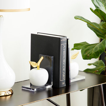 Metallic Gold & White Apple Bookends