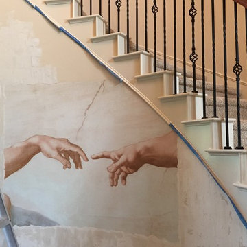 'Creation of Adam' Mural /Faux Weathered Plaster