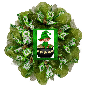 Wee Bit Lucky Handmade St Patrick's Day Deco Mesh Wreath