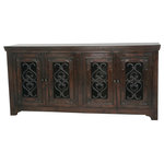 Moti - 4 Door Buffet - The Buffet is a solid, handcrafted accent piece. It is made of kiln-dried solid acacia wood, with a hand-applied, dark stain. It has ornately carved accents on its wooden doors and a glass front, in a nod to traditional design. Designs from Moti combine classic design features with quality craftsmanship.