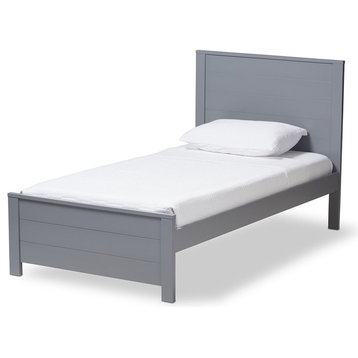 Modern Mission-Style Finished Wood Platform Bed, Gray, Twin