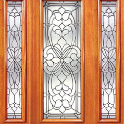 Floral Scrollwork Beveled Glass Exterior Door and Two Sidelite - Front Doors