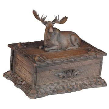 Box Resting Moose Hinged Lid Intricately Carved Hand-Cast Resin OK