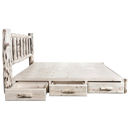 Montana Collection King Platform Bed w/ Storage, Clear Lacquer Finish