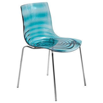Leisuremod Astor Plastic Dining Chair With Chrome Base, Transparent Blue