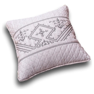 Elegant Fair Isle Purple Grey Yarn Dyed Euro Pillow Sham Cover, 26" x 26"
