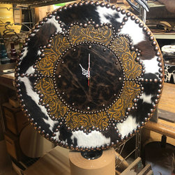 Cowhide & Embossed Leather Wall Clock - Wall Clocks