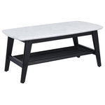 StyleCraft - Birchwood 18"H Coffee Table Faux White Marbled Top Black Slatted Lower Shelf - Design a space you love with this sleek faux marble coffee table. This piece is crafted from Birch wood showcasing a black finish. It has a convenient lower shelf perfect for any of your storage needs and a spacious tabletop capable of holding a variety of home decor.