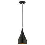 Livex Lighting - Livex Lighting Shiny Black 1-Light Mini Pendant - The modern, minimal look comes in a chic shiny black finish shade features the gold finish inside.