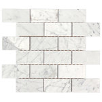 All Marble Tiles - 12"x12" Bianco Carrara Polished Marble Brick Mosaic Tile - SAMPLES ARE A SMALLER PART OF THE ORIGINAL TILE. SAMPLES ARE NOT RETURNABLE.