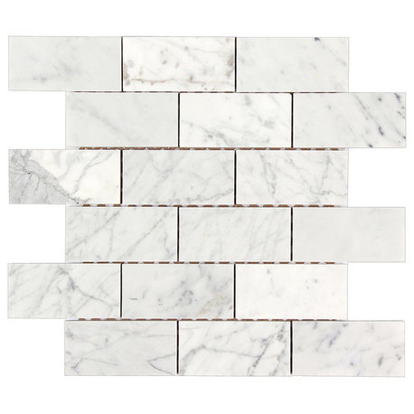 12"x12" Bianco Carrara Polished Marble Brick Mosaic Tile