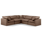 Meridian Furniture - Indulge Upholstered Modular L-Shaped Sectional, Brown, 5-Piece: 2 Armless Chair, 3 Corner Chair, Fiber Stuffed Vegan Leather - Experience ultimate comfort and style with our brown vegan leather Indulge Sectional. The luxurious vegan leather will elevate the aesthetic of any room. This sofa provides ample space for you to relax while its modular build offers the option of unlimited configurations. Whether you're looking to add a stylish element to your living room or a comfortable seating option to your bedroom, this sofa is the perfect choice.